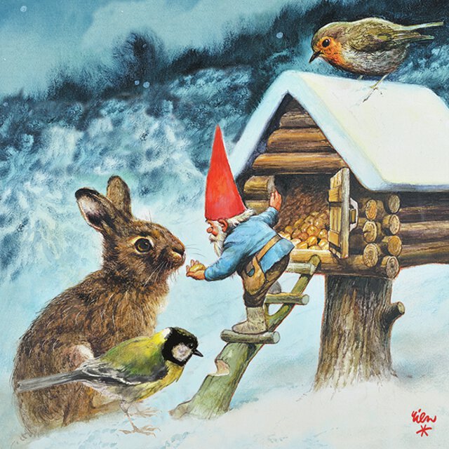 Serviett, nisse med dyr 33x33