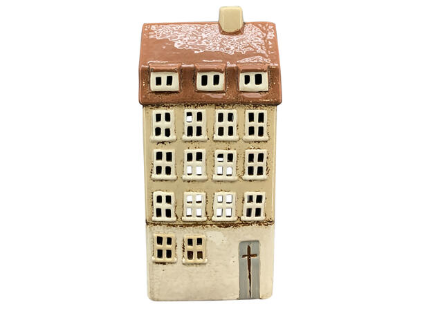 Lyshus telys beige keramikk
