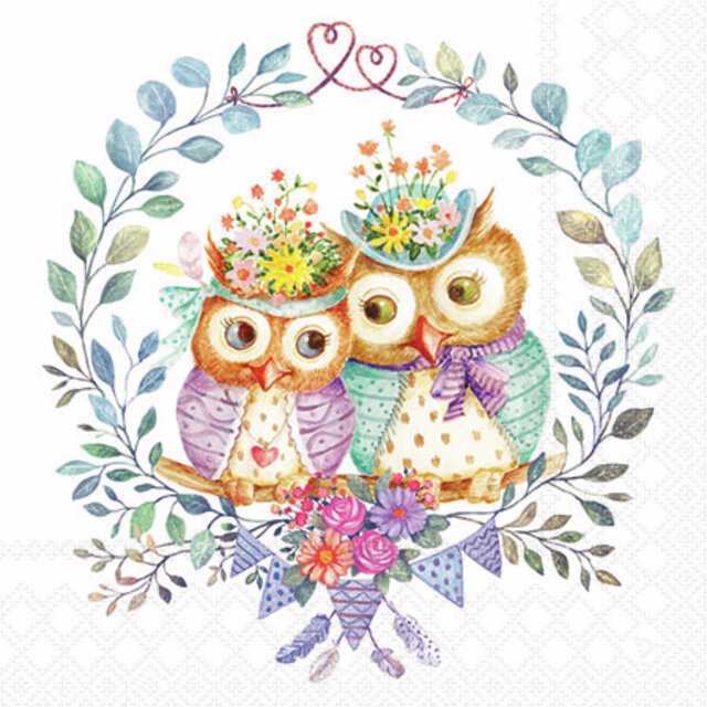 Kaffeservietter - Owl couple in love