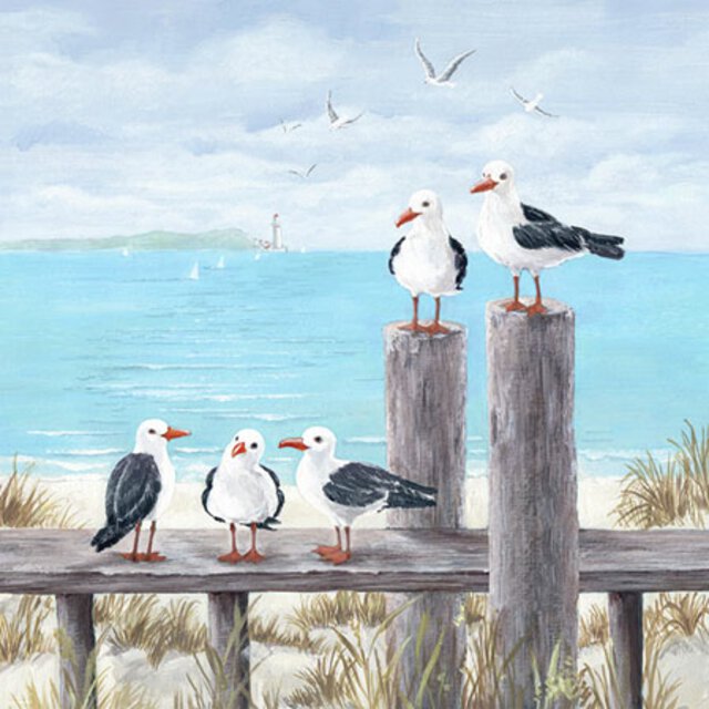 Kaffeservietter Seagulls on the dock