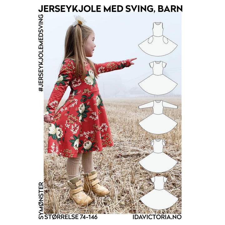 Jerseykjole med sving, barn - Symønster