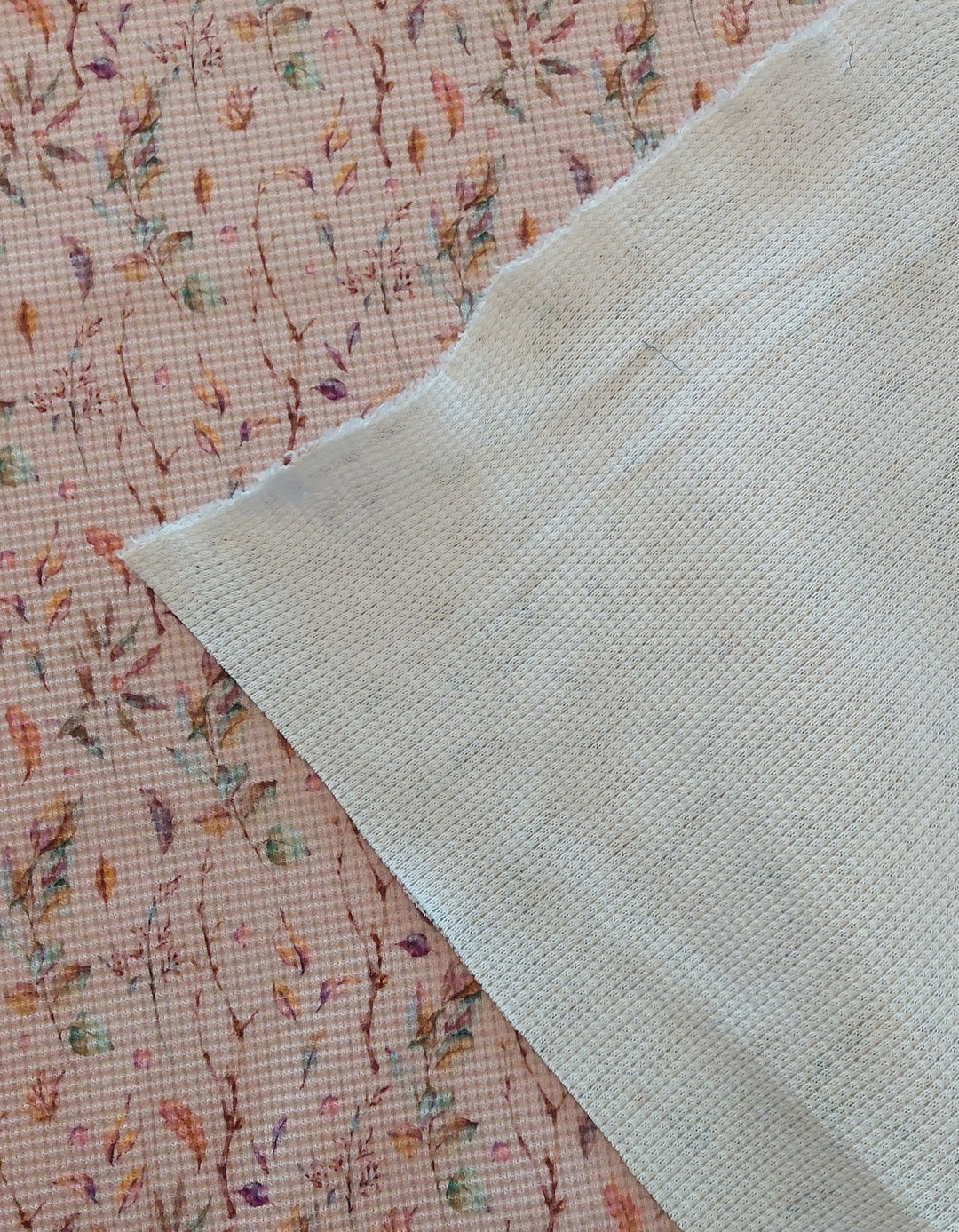 Vaffeljersey - rosa m/blomster