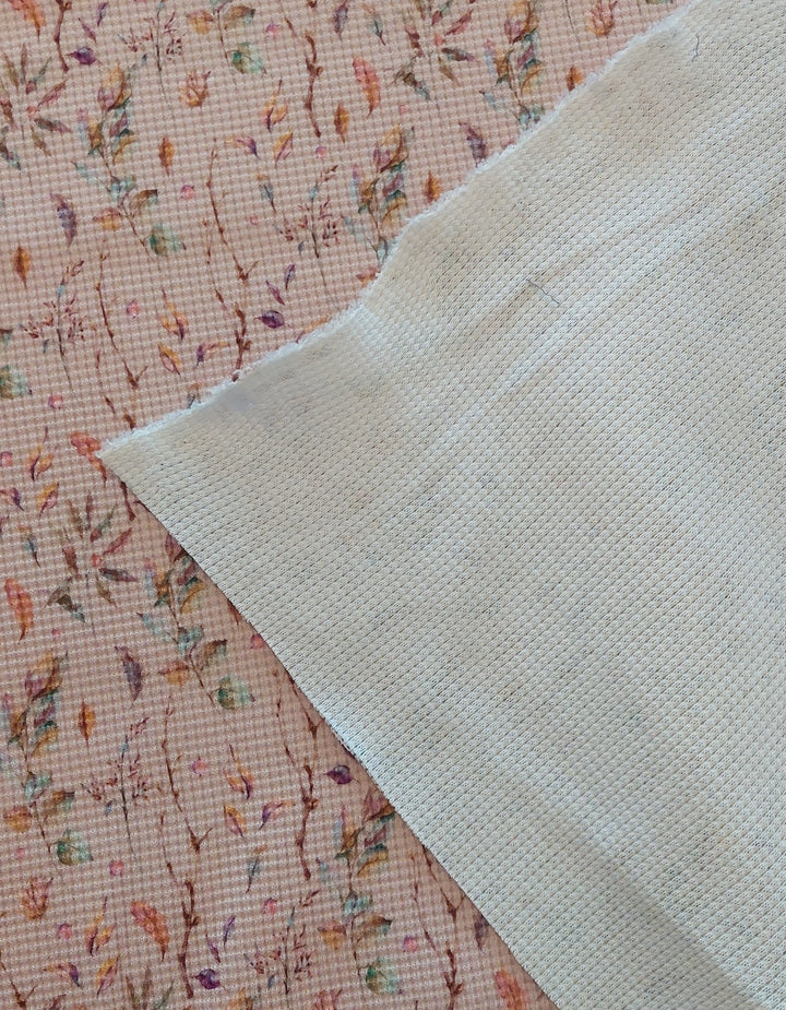 Vaffeljersey - rosa m/blomster