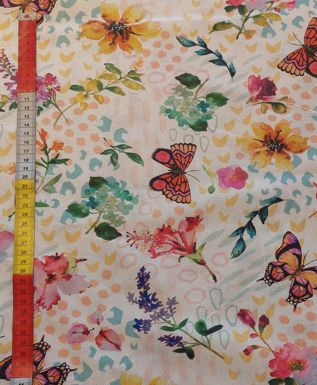 Poplin - Blomster & sommerfugl