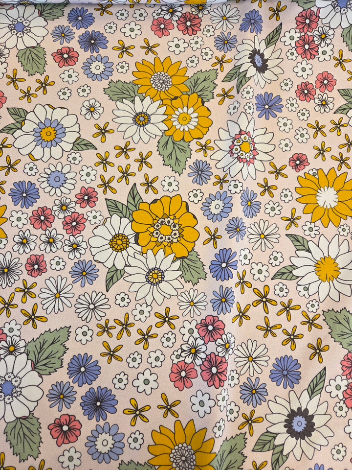 Metervare, Jersey - Blomster rosagul