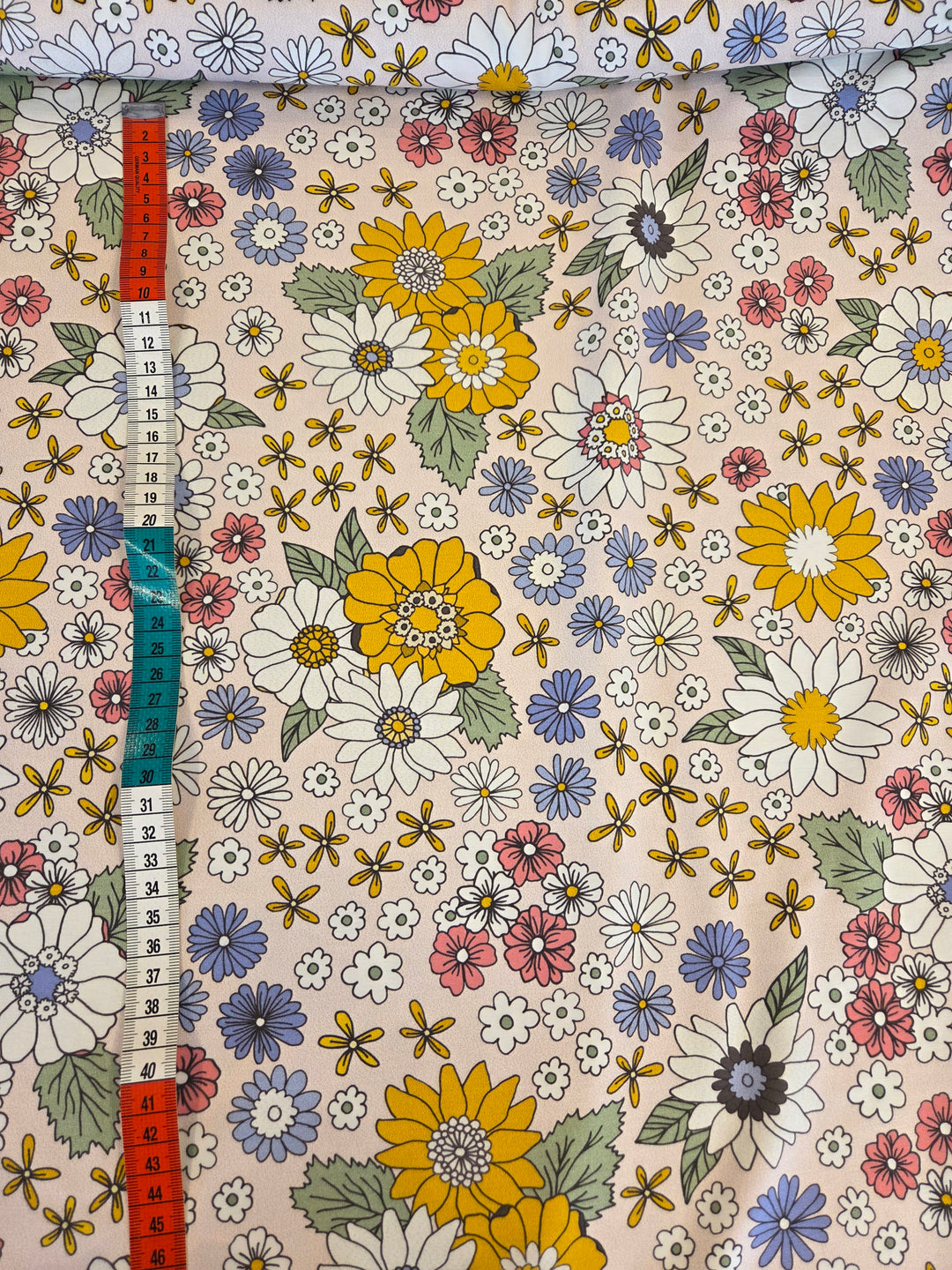 Metervare, Jersey - Blomster rosagul