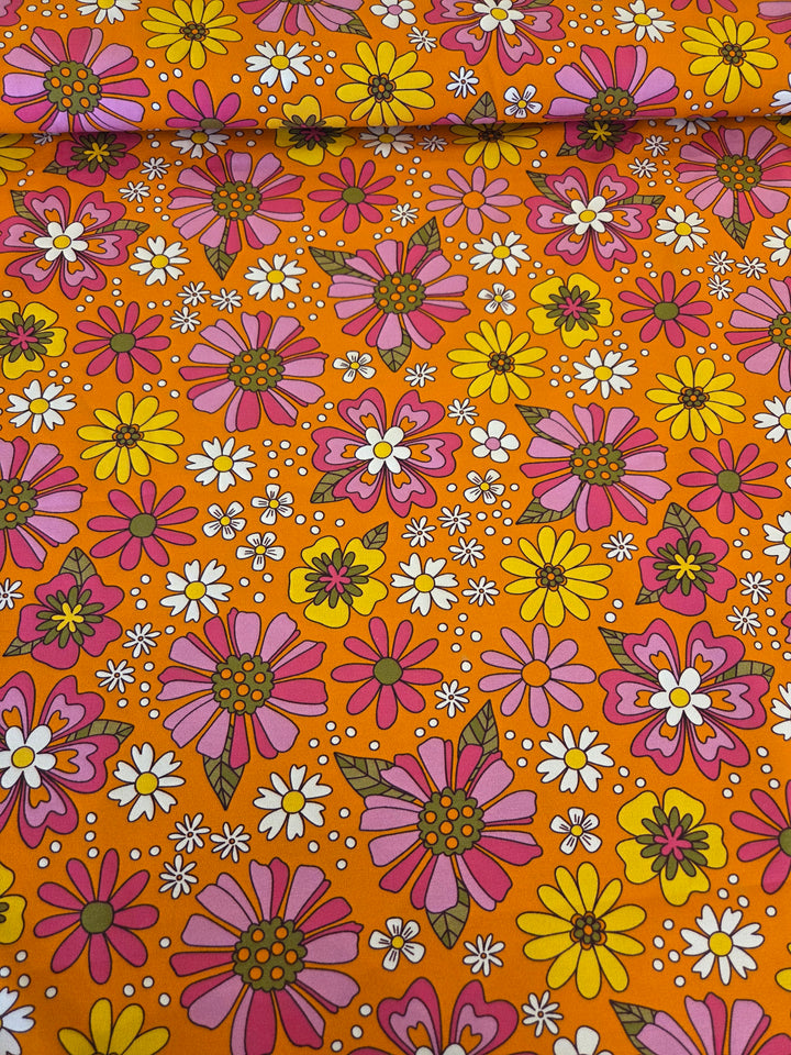 Metervare, Jersey - Blomster oransje