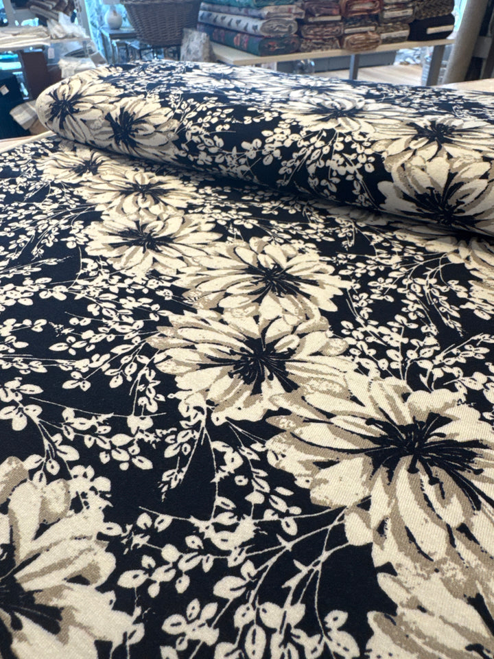 Metervare, Jersey - Blå og hvite blomster