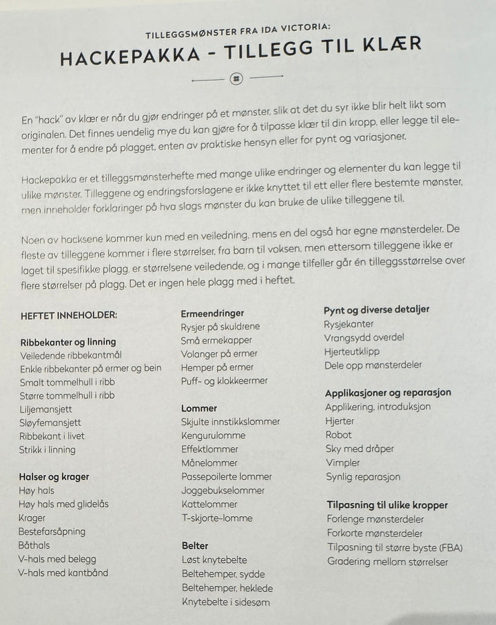 Symønster - Hackepakka, tillegg til klær