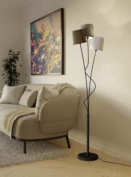Gulvlampe Maronda, 3 armet med skjermer