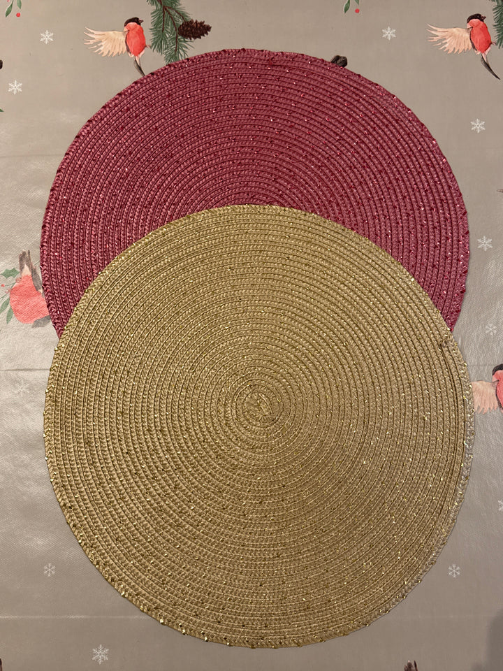 Julepynt rund brikke, gull/rød