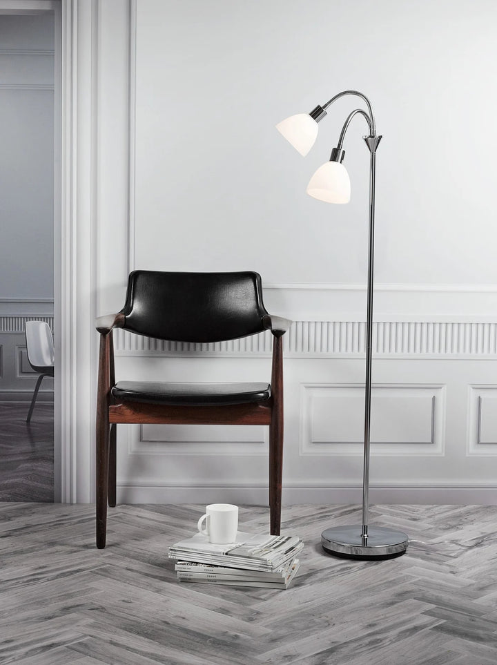 Ray dobbel gulvlampe, krom