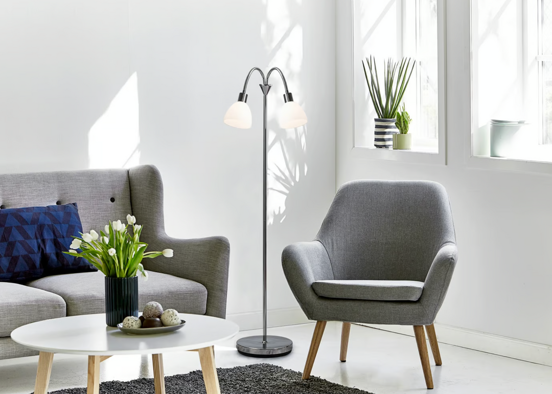 Ray dobbel gulvlampe, krom