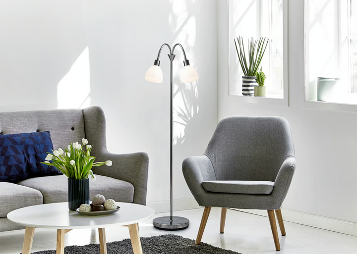 Ray dobbel gulvlampe, krom