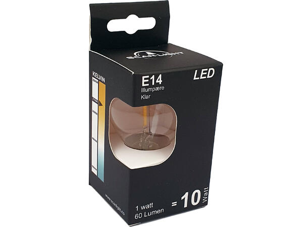 E14 lyspære 1w, klart glass
