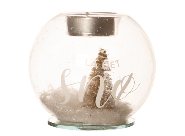 Telysholder glass m/speil og dekor. 2pk
