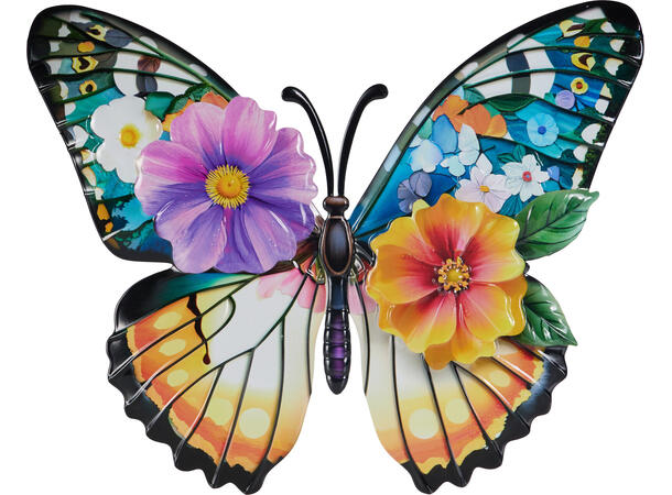 Veggdekor Sommerfugl i metall, 40x34cm