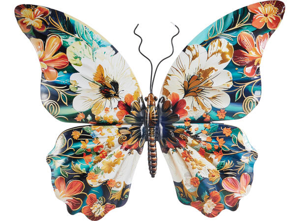 Veggdekor Sommerfugl i metall, 40x34cm