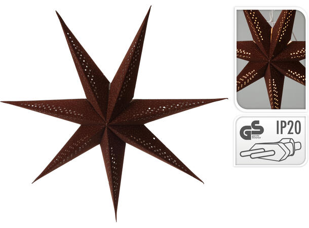 Adventstjerne brun velour m/glitter. 60cm