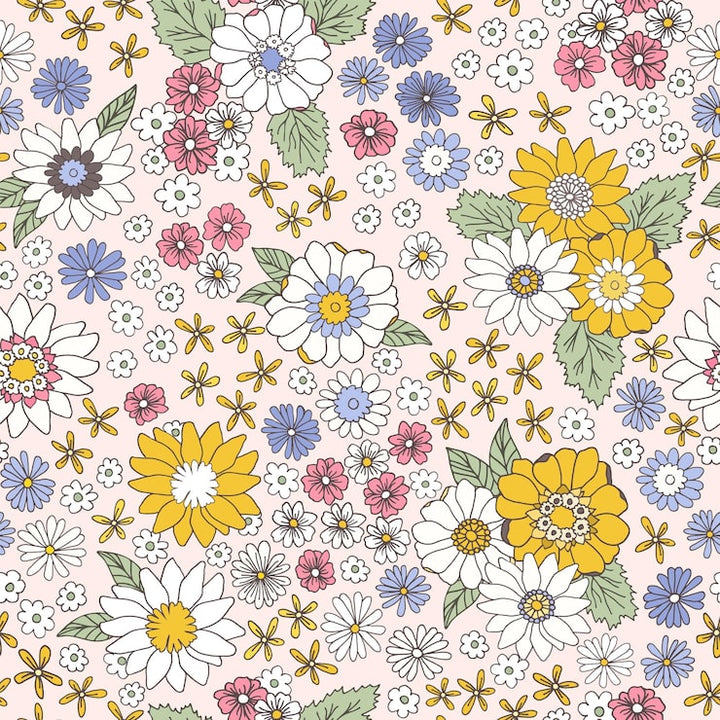 Metervare, Jersey - Blomster rosagul