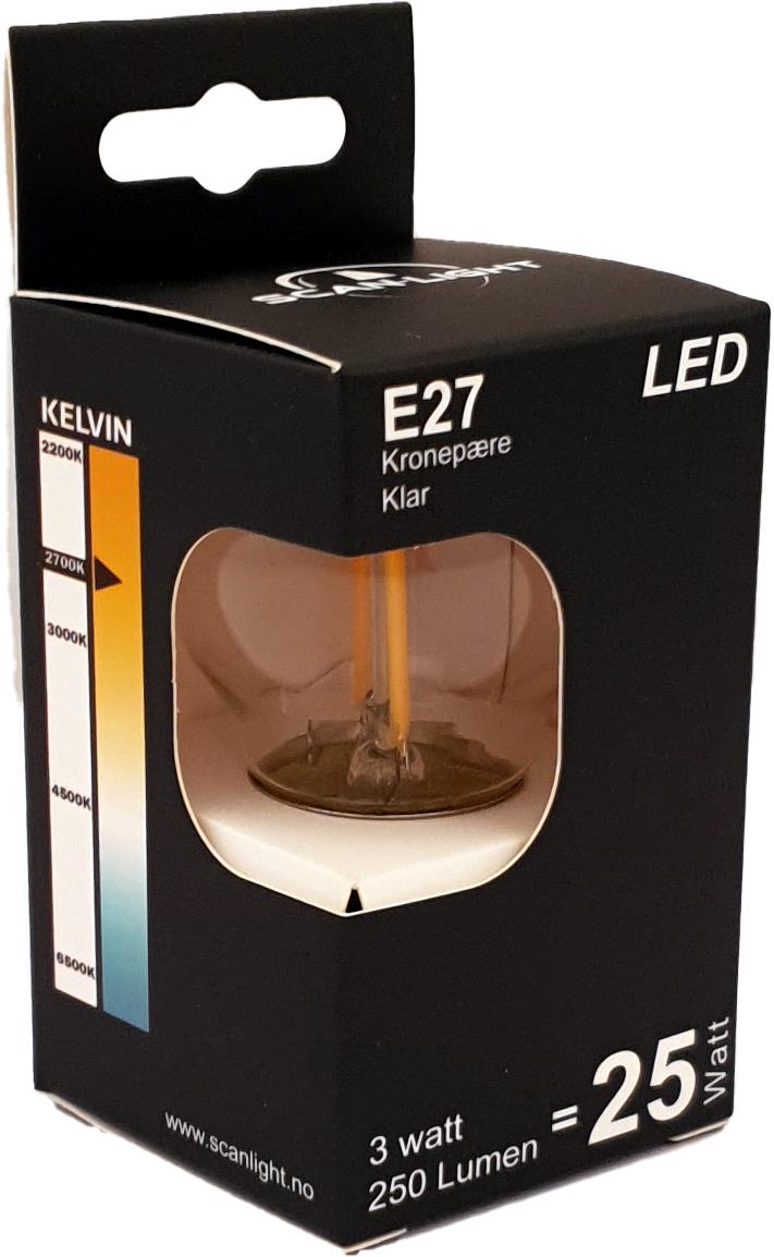 Filament LED krone 3w klar