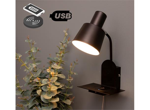 Split vegglampe usb/trådløs lading